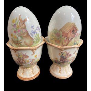Eggs With Stand Bunny & Bird Nest Ceramic Salt and Pepper Shaker